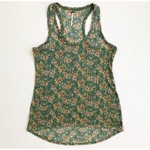 Free People Women's S Green Floral Racerback Tank Top High Low Boho